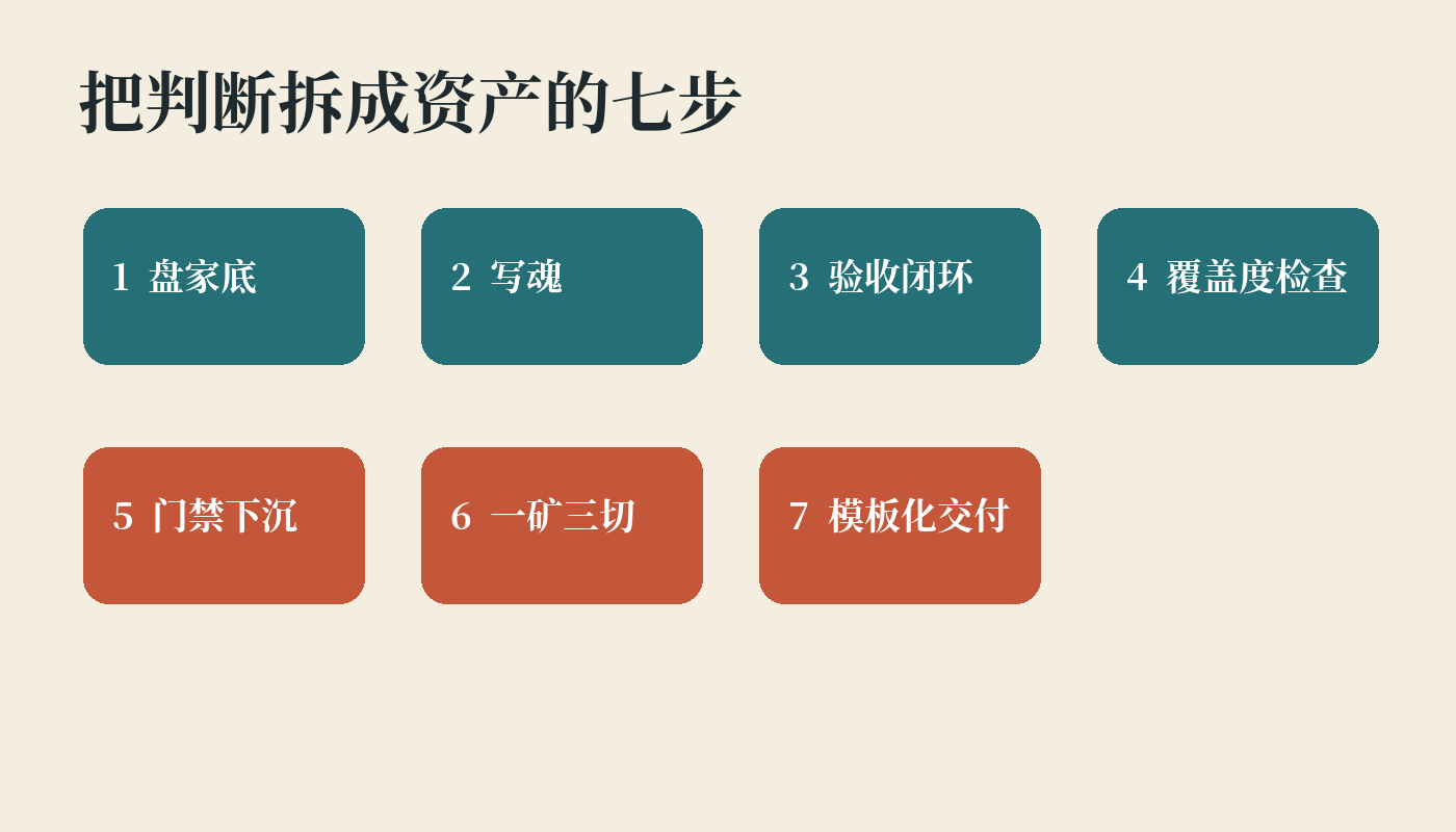 把判断拆成可移交资产的七步施工图。