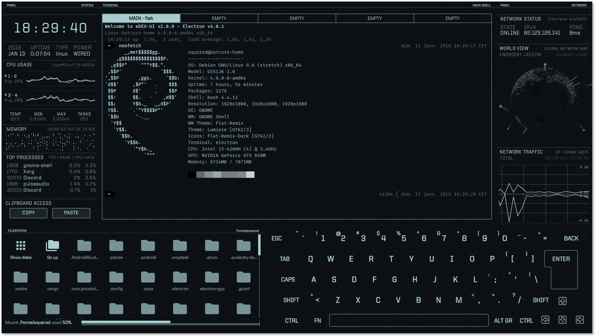 eDEX-UI：一款科幻风格的酷炫 Linux 终端仿真器